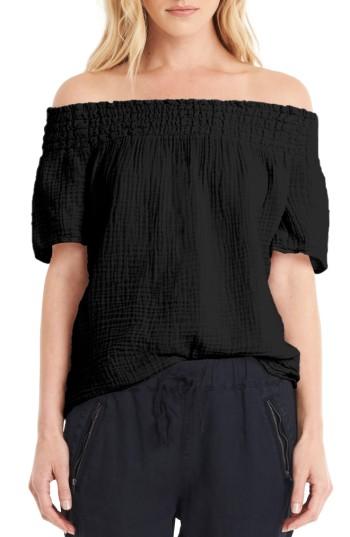 Women's Michael Stars Smocked Cotton Off The Shoulder Top - Black