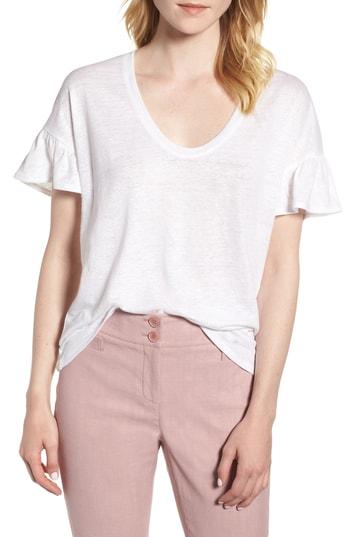 Women's Nordstrom Signature Ruffle Sleeve V-neck Tee - White