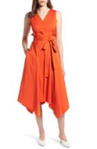 Women's Halogen Sleeveless Poplin Tie Waist Midi Dress - Orange