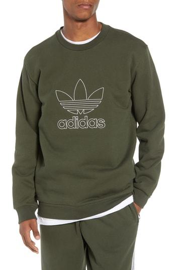 Men's Adidas Outline Trefoil Crewneck Sweatshirt - Green