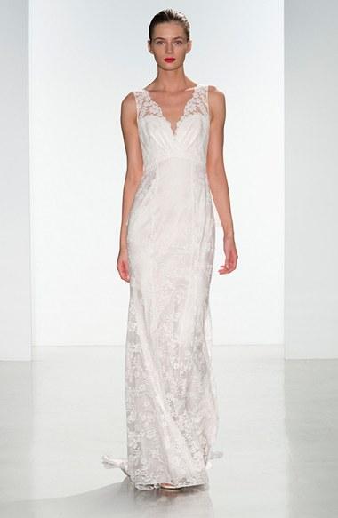 Women's Nouvelle Amsale Dana Lace V-neck Peplum Gown