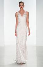 Women's Nouvelle Amsale Dana Lace V-neck Peplum Gown