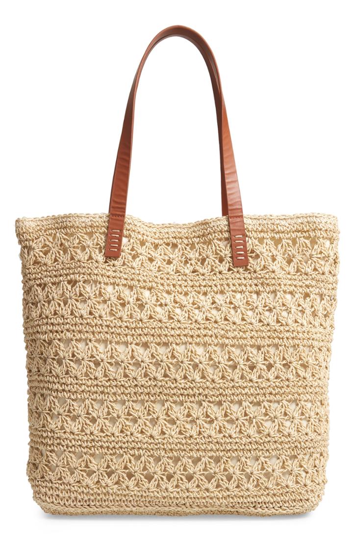 Nordstrom Packable Woven Raffia Tote - Brown