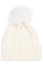Women's Halogen Cashmere Cable Knit Beanie With Faux Fur Pom - Ivory