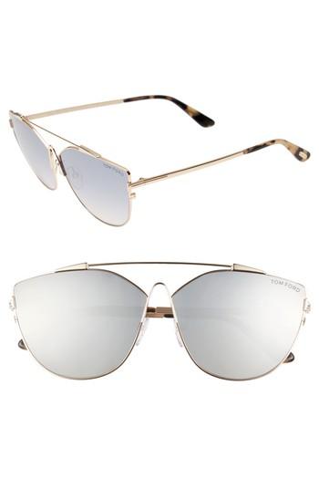 Women's Tom Ford Jacquelyn 64mm Cat Eye Sunglasses - Gold/ Smoke Mirror