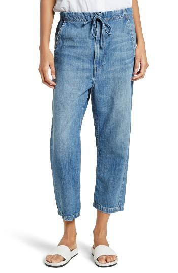 Women's Vince Cotton & Linen Denim Drawstring Workwear Trousers