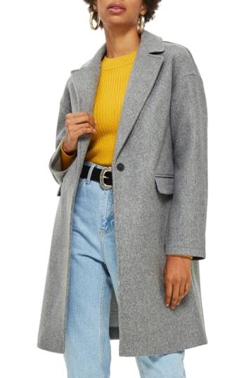 Women's Topshop Lily Knit Back Midi Coat Us (fits Like 0) - Grey