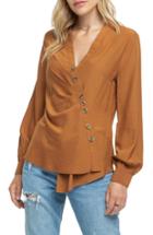 Women's Astr The Label Asymmetrical Button Front Blouse - Brown