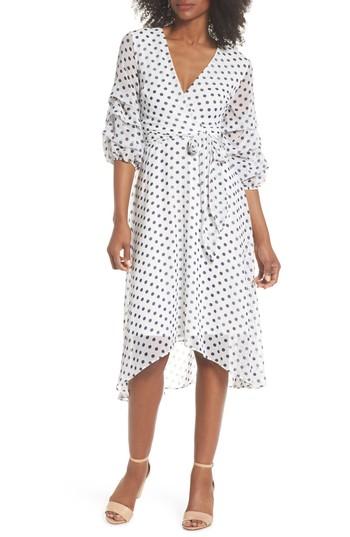 Women's Gabby Skye Polka Dot Faux Wrap Midi Dress - Ivory