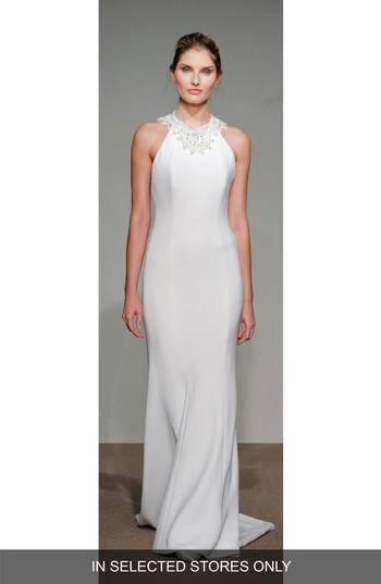 Women's Anna Maier Couture Senet Embellished Open Back Cady Gown, Size - White