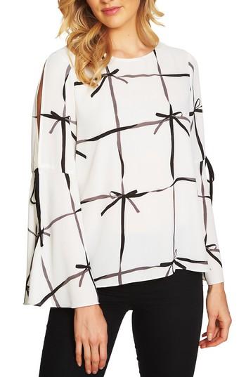 Women's Cece Lattice Ribbons Bell Sleeve Blouse, Size - Ivory
