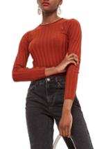 Women's Topshop Ribbed Sweater Us (fits Like 0) - Brown