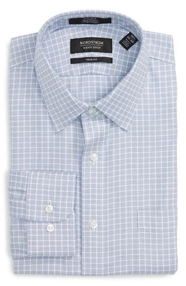 Men's Nordstrom Men's Shop Trim Fit Non-iron Check Dress Shirt 34/35 - Blue