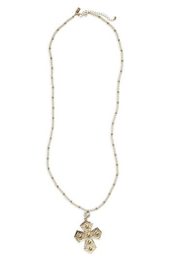 Women's Canvas Imitation Pearl Cross Pendant Necklace
