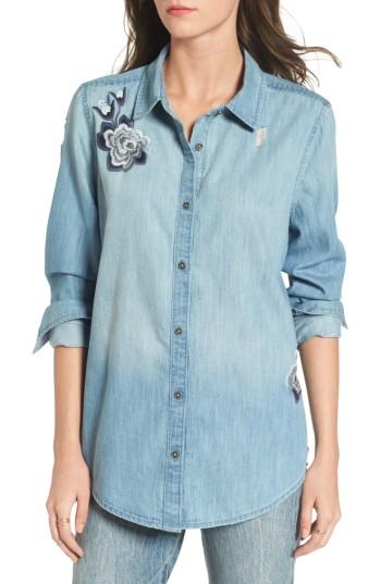 Women's Bp. Embroidered Chambray Top, Size - Blue