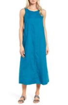 Women's Eileen Fisher Organic Linen Long A-line Dress, Size - Blue/green