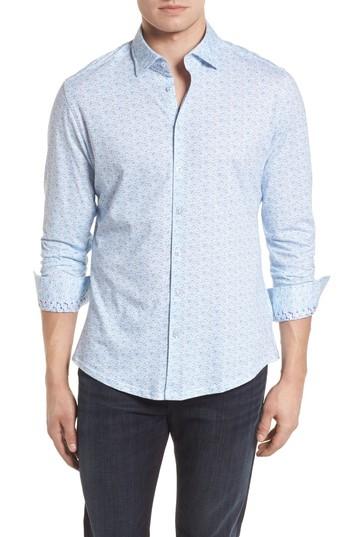 Men's Stone Rose Contemporary Fit Print Sport Shirt (s) - Blue