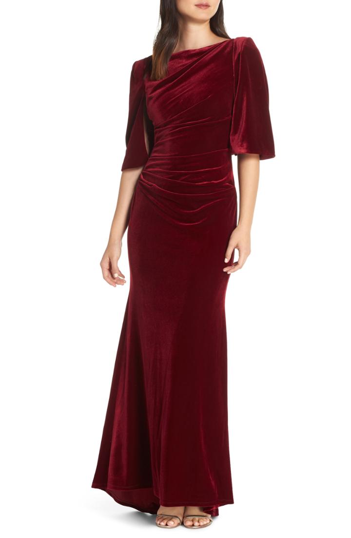 Women's Eliza J Velvet Cape Gown - Burgundy