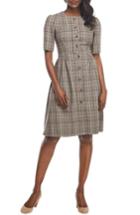 Women's Gal Meets Glam Collection Jeanie Woodland Plaid Button Front Dress - Grey
