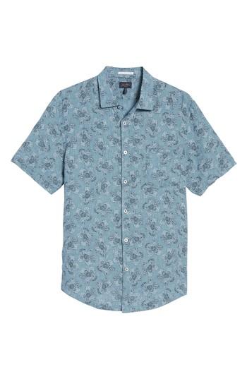 Men's Good Man Brand Tokyo Slim Fit Floral Short Sleeve Sport Shirt - Blue