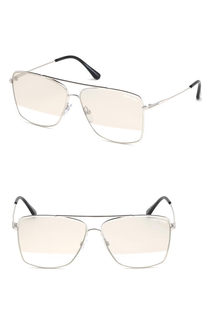 Men's Tom Ford Magnus 60mm Aviator Sunglasses - Rhodium/ Gradient Smoke