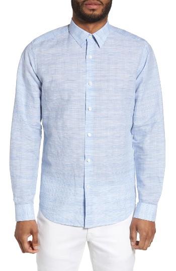 Men's Theory Sylvain Dashed Trim Fit Linen Blend Sport Shirt