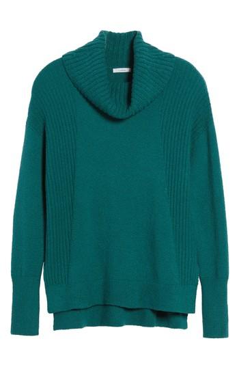 Petite Women's Caslon Cozy Rib Detail Relaxed Turtleneck, Size P - Green
