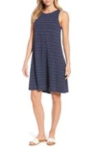 Women's Caslon Stripe Cotton Blend Trapeze Dress - Blue