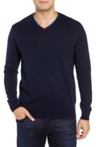 Men's Bugatchi V-neck Merino Wool Sweater - Blue