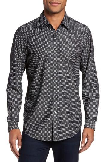 Men's Boss Lukas Regular Fit Patterned Denim Sport Shirt - Grey