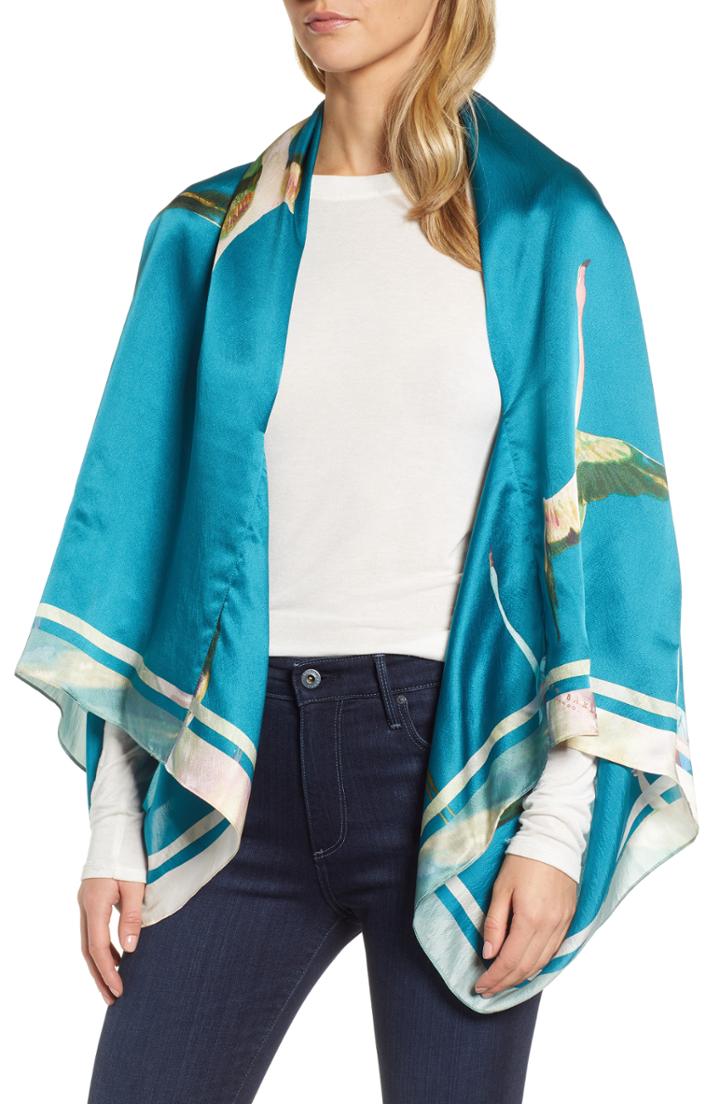 Women's Ted Baker London Wonderland Flight Silk Cape Scarf, Size - Blue/green