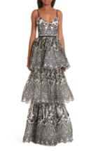 Women's Marchesa Notte Tiered Eyelet Evening Dress - Ivory