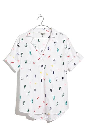 Women's Madewell Summer Friday Embroidered Courier Shirt, Size - White