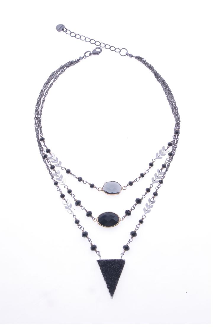 Women's Nakamol Design Crystal & Drusy Pendant Triple Strand Necklace