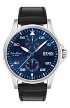 Men's Hugo Aviator Multifunction Leather Strap Watch, 44mm