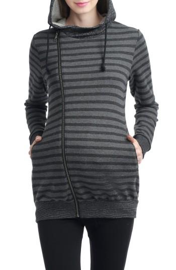 Women's Kimi And Kai Salena Stripe Maternity Hoodie - Black
