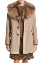Women's Marc Jacobs Double Face Wool Blend Coat With Removable Genuine Lamb Fur Collar - Brown