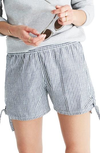 Women's Madewell Chambray Stripe Tie Hem Shorts - Blue