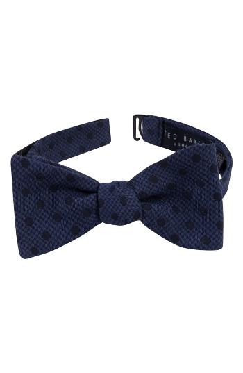 Men's Ted Baker London Dot Silk & Wool Bow Tie, Size - Blue
