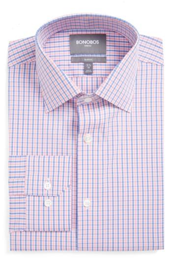 Men's Bonobos Jetsetter Slim Fit Check Stretch Dress Shirt 34 - Pink