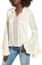 Women's Moon River Satin Bell Sleeve Top - Ivory