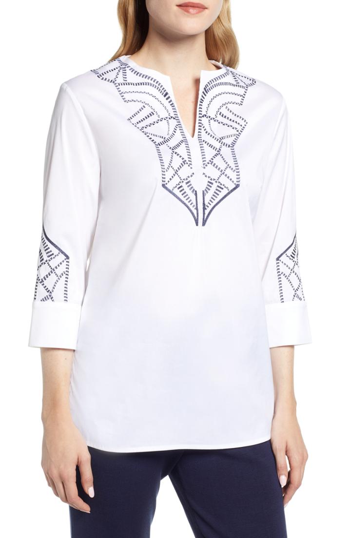 Women's Ming Wang Embroidered Tunic - White