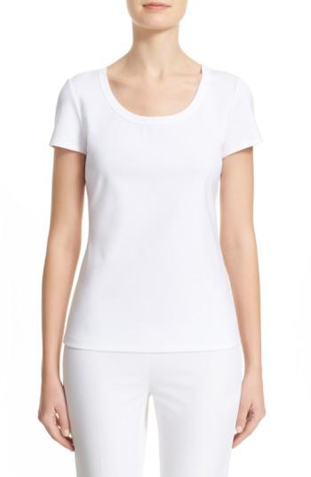 Women's Lafayette 148 New York Scoop Neck Cotton Tee, Size - White