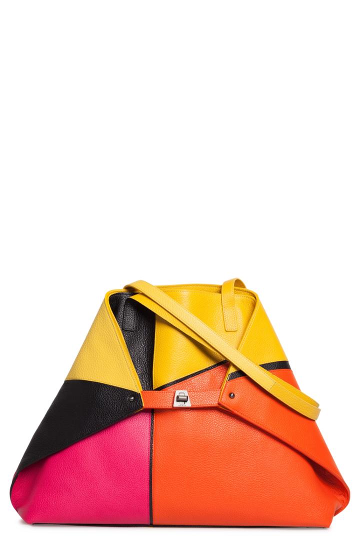 Akris Ai Medium Patchwork Leather Tote - Orange