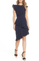 Women's Maggy London Catalina Asymmetrical Ruffle Crepe Dress - Blue
