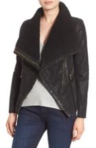Women's Guess Faux Leather Moto Jacket With Faux Fur Trim - Black