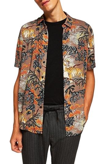 Men's Topman Suburb Tiger Print Shirt