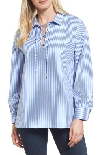 Women's Nordstrom Signature Lace-up Stripe Shirt - Blue