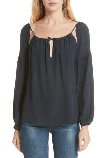 Women's Frame Tie-up Silk Peasant Top - Blue
