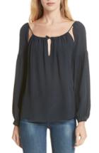 Women's Frame Tie-up Silk Peasant Top - Blue